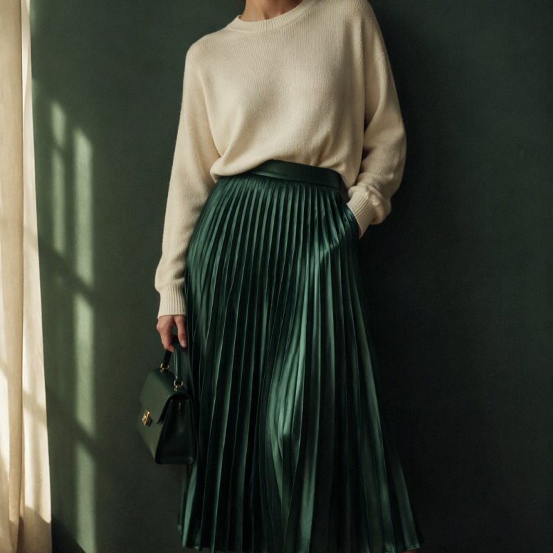 Pleated Satin Skirt